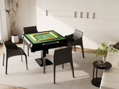 Modern Living Room Entertainment Table With Green Playing Surface And Black Chairs 3d model