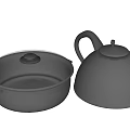 Silver Metal Cookware Set With Covered Pot And Shiny Kettle For Home Kitchen