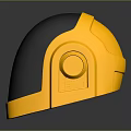 3D Rendered Black And Gold Helmet With Glossy Surface Metallic Frame Reflective Base