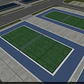 Outdoor Volleyball Courts With Blue Brown Surfaces White Boundary Lines For Fitness Activities