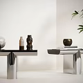 Modern Minimalist Side Table With Black Tabletop Metal Frame And Decorative Accents