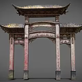 Chinese Traditional Archway With Double Tiered Roof Red Pillars And Intricate Carvings