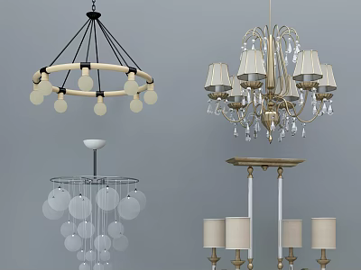 Various Design Chandeliers Showcasing Modern Crystal Glass Wooden And Lampshade Styles 3d model