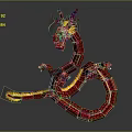 Red Chinese Dragon 3D Model with Scaled Body Yellow Accents and Curved Shape