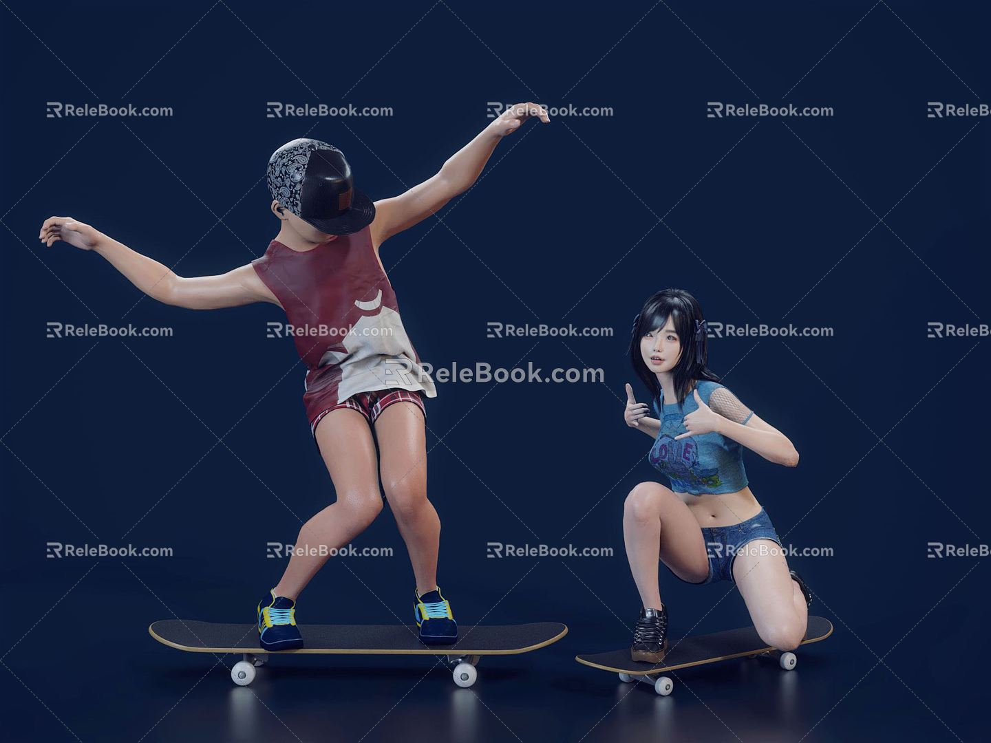 Modern Double Skateboard Single Board Skateboard Sports Fashion Skateboard Four Wheel Skateboard Skateboarding Girl Boy 3d model