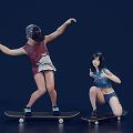 Modern Double Skateboard Single Board Skateboard Sports Fashion Skateboard Four Wheel Skateboard Skateboarding Girl Boy 3d model