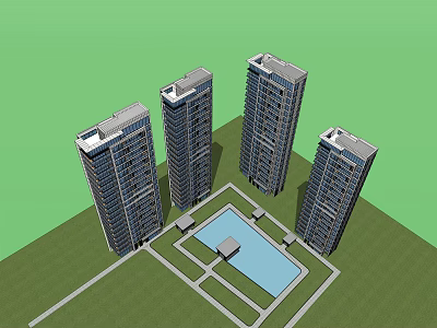 Modern High Rise Residential Buildings With Central Pool And Green Courtyard 3d model