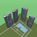 Modern High Rise Residential Buildings With Central Pool And Green Courtyard