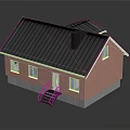 Red Brick House Exterior With Black Roof White Windows White Door Black Stairs And Chimney