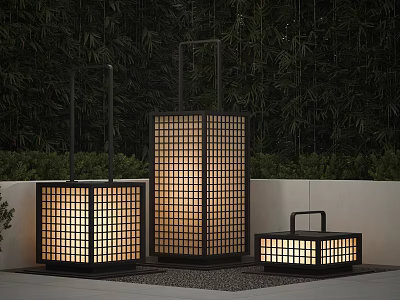 Japanese Style Outdoor Lanterns With Lattice Design Emitting Warm Glow For Garden Spaces 3d model