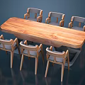Modern Wooden Dining Table Set With Six Upholstered Chairs And Simple Design
