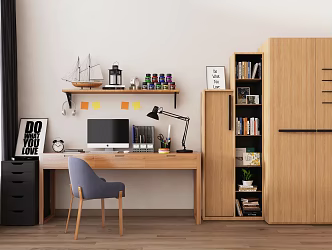Modern Desk and Chair Combination Solid Wood Computer Desk Bedroom Desktop Ornaments Solid Wood Desk and Chair Books Stationery Solid Wood Bookcase Desk Computer Desk Study Table 3d model