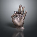 Artistic Bronze Hand Sculpture Displaying Peace Sign Gesture With Glossy Surface