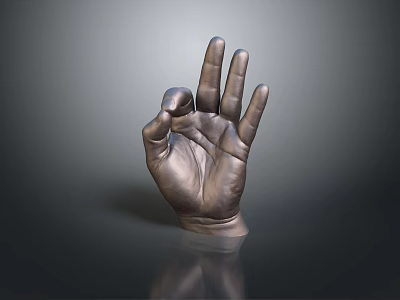Artistic Bronze Hand Sculpture Displaying Peace Sign Gesture With Glossy Surface 3d model