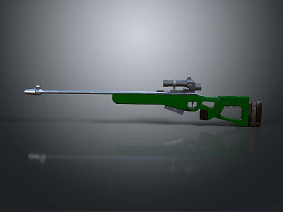 Green Sniper Rifle 3D Model With Silver Barrel Scope Trigger And Grip 3d model