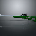 Green Sniper Rifle 3D Model With Silver Barrel Scope Trigger And Grip