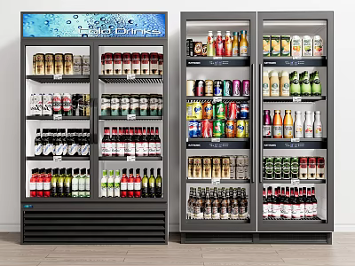 Commercial Double Door Refrigerator Freezer Display Filled With Assorted Beverages 3d model
