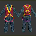Red Safety Vest Blue Long Sleeve Work Uniform With Yellow Harness Buckles Front Back
