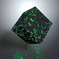 Cartoon Scene Featuring Black Cube With Green Glowing Digital Circuit Patterns 3d model