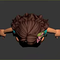 Cartoon Female Character With Long Brown Hair Pink Flower Hairpiece Turquoise Floral Dress Sandals