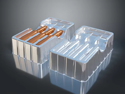 Firearm Ammunition In Transparent Plastic Cases With Orange Bullet Cartridges 3d model