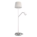 Modern Floor Lamp With White Lampshade Silver Pole And Adjustable Curved Arm