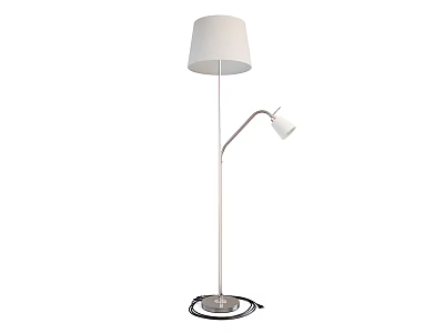 Modern Floor Lamp With White Lampshade Silver Pole And Adjustable Curved Arm 3d model