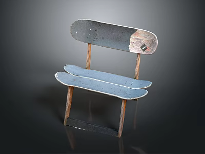 Unique Skateboard Chair Crafted From Repurposed Skateboard Decks With Wooden Legs 3d model