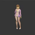 Game Movie Character With Red Hair Pink Coat White Undergarments Standing In Gray Background