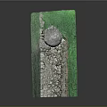 3D Model of Ancient Ruins With Circular Stone Structure Green Vegetation and Stone Pavement
