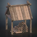 Rustic Wooden Shed Structure With Stacked Firewood Logs 3d model