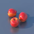 Three Fresh Red Shiny Apples on Smooth Blue Background Surface
