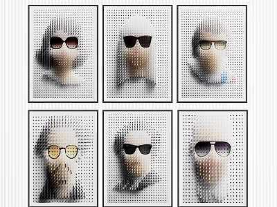 Framed Portrait Paintings in Dot Matrix Style With Figures Wearing Different Sunglasses 3d model
