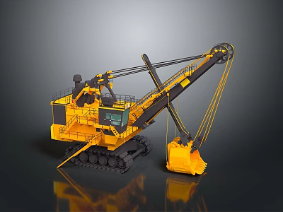 Yellow Crawler Excavator With Long Boom And Heavy Duty Bucket For Construction Work 3d model