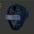 Futuristic SciFi Helmet With Blue Metallic Finish Glowing Display And Mechanical Details
