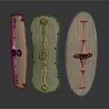 Three Ancient Shields Display With Wooden Frames And Decorative Metal Ornaments 3d model