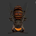 3D Rendering of Wasp with Yellow and Black Striped Body Long Legs and Compound Eyes