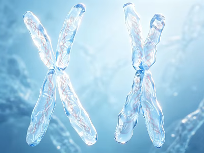 Transparent Chromosome Structure With Red Strands On Blue Background 3D Illustration 3d model
