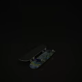 Two Skateboards With Black Deck And Colorful Blue Yellow Graphic Design Wheels And Trucks