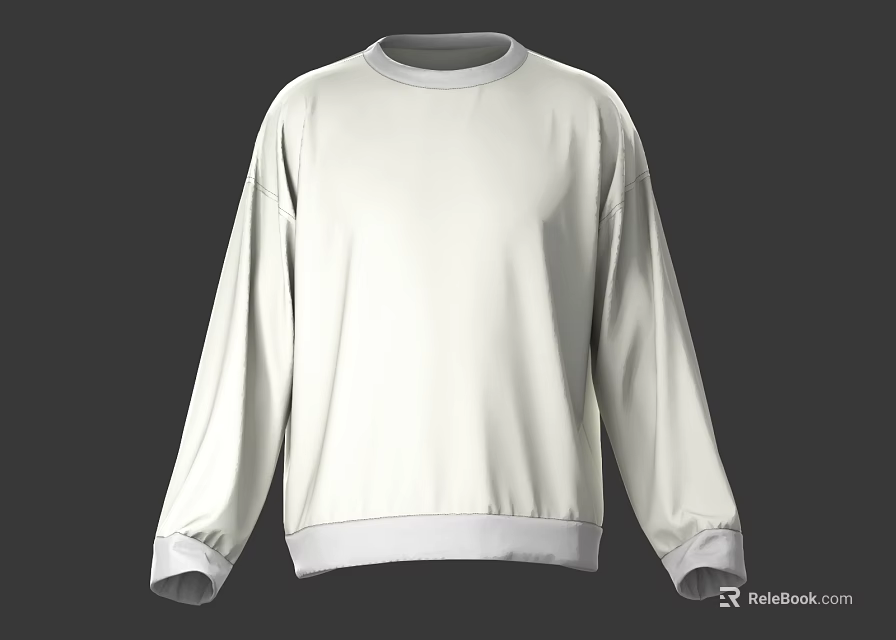 White Long Sleeve Sweater With Round Neck And Gray Trim Design 3d model 