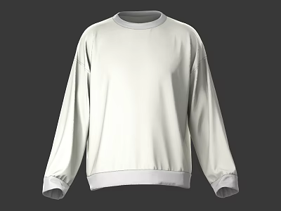 White Long Sleeve Sweater With Round Neck And Gray Trim Design 3d model