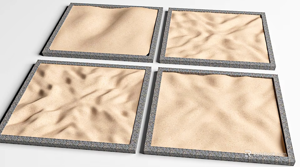Microtopography Sand Textured Square Plates With Gray Borders And Varied Patterns 3d model 