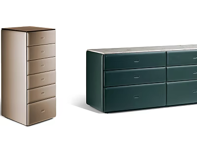 Modern Storage Cabinets With Light Brown And Dark Green Finish And Multiple Drawers 3d model