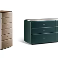 Modern Storage Cabinets With Light Brown And Dark Green Finish And Multiple Drawers