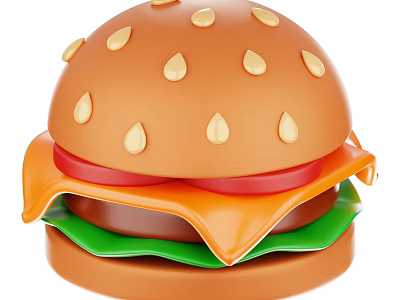 Hamburger with Sesame Seed Bun Cheese Tomato Slices and Lettuce 3d model