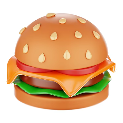 Hamburger with Sesame Seed Bun Cheese Tomato Slices and Lettuce 3d model