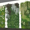 Indoor Living Plant Wall with Diverse Green Plants Hanging Vines and Decorative Flowers
