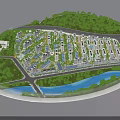 Commercial Equipment Round Architectural Model With Buildings Greenery And Water