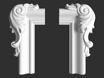 Decorative White Carved Corner Moldings With Ornate Design For Architectural Decoration 3d model