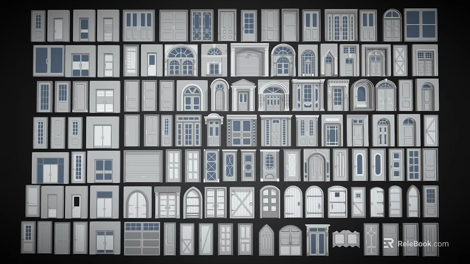 Various Architectural Hinged Doors With Different Design Styles For Home Use 3d model 